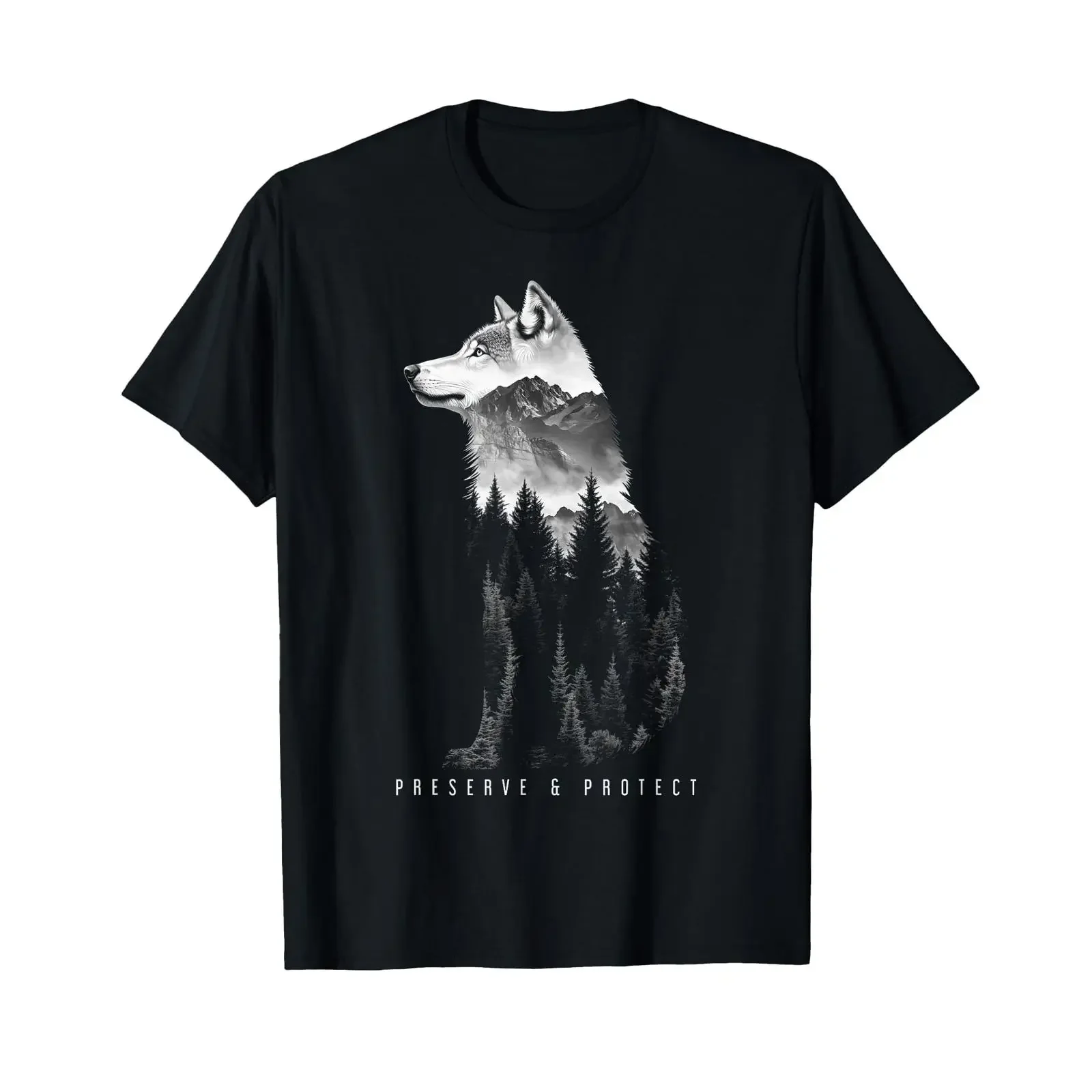 Wolf Preserve Protect Nature Lover Animal T Shirt vintage Washed Top For Everyday Wear Stretched Breathable Casual streetwear
