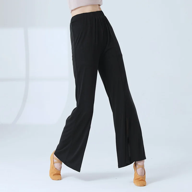 Wholesale Adult Dance Pants A Line Straight Copper Ammonia Silk Trousers Front Split Sexy Stage Clothes Women Classical Dancing