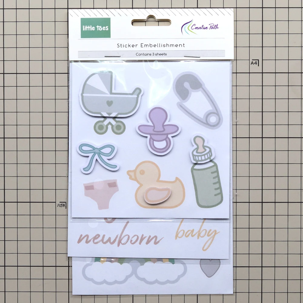 Creatief pad kartonnen 3D-babyspullenstickers 3 stuks schattige babyfles tepel eend decoratieve stickers voor het maken van dagboekenkaarten