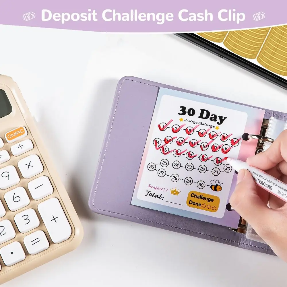 PU Leather Money Saving Challenge Book Large Capacity Waterproof 30 Envelope Challenge Binder Multi Pockets Save Money