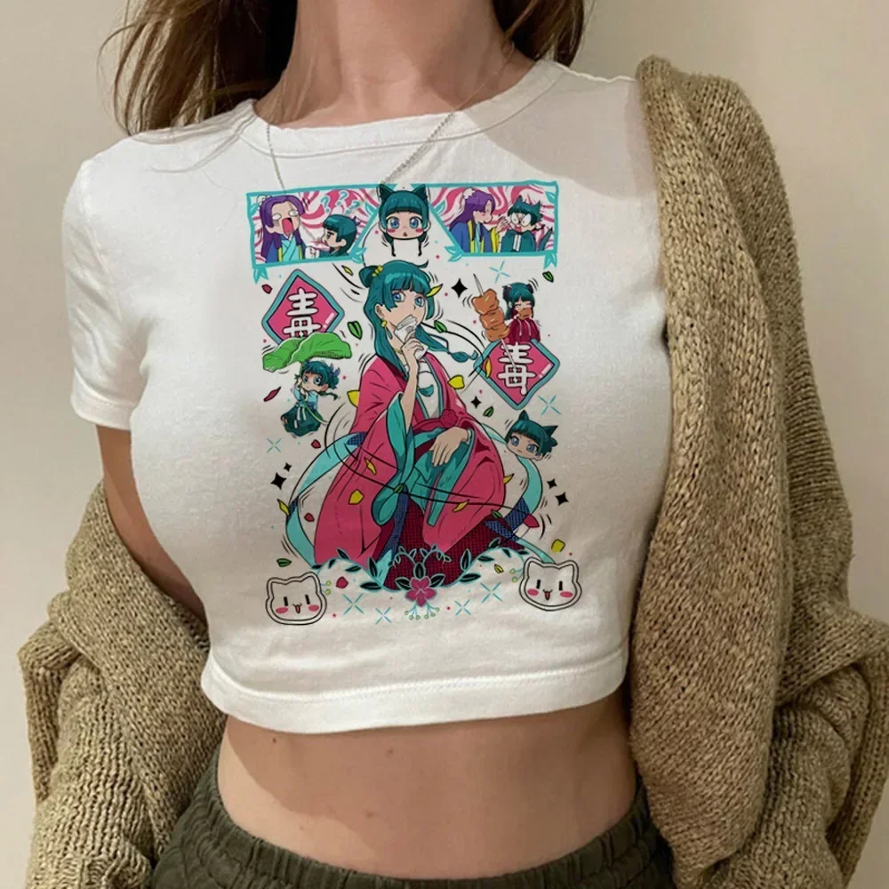 하라주쿠 슬림 큐트 베이비돌 여름 소녀 티셔츠 마오마오 약사의 일기 크롭탑 귀여운 반팔 캐주얼 패션