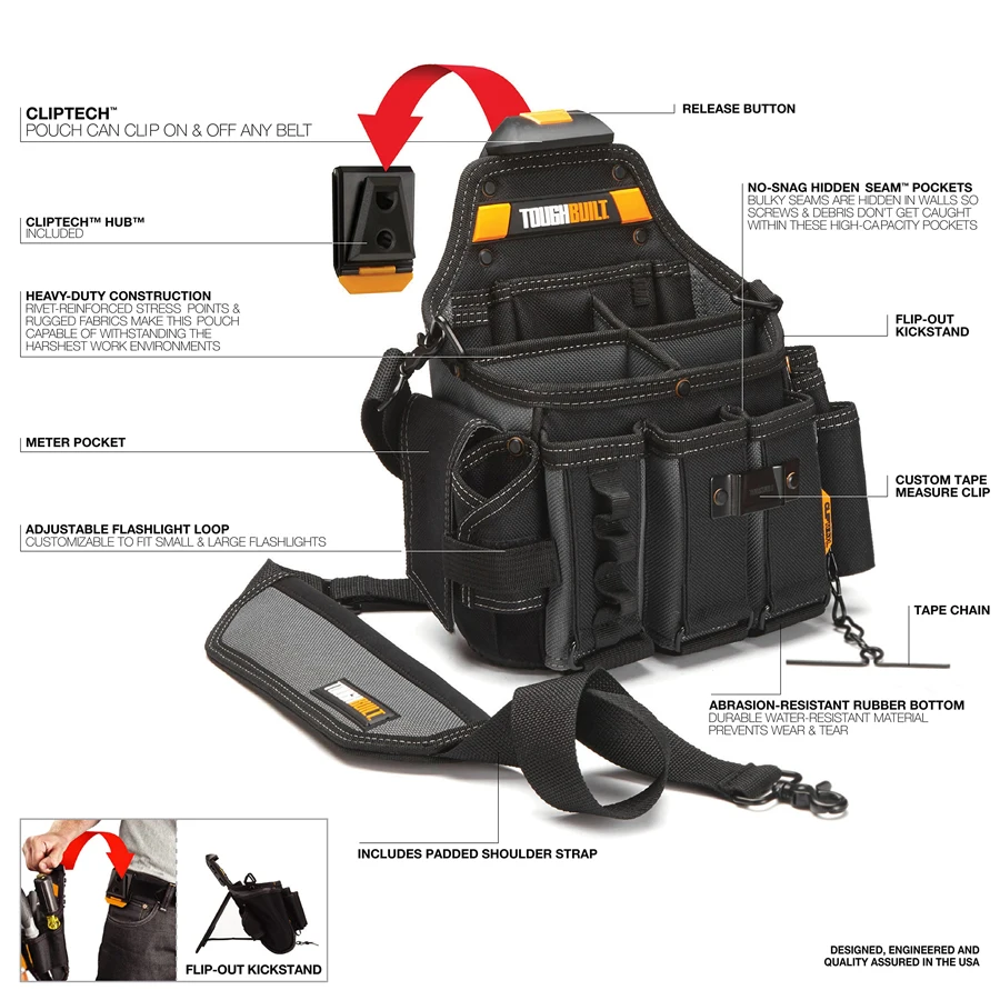 Imagem -03 - Toughbuilt-professional Ferramenta Bolsa Bolsa Mestre Eletricista com Alça de Ombro 25 Bolsos e Loops Tb-ct104