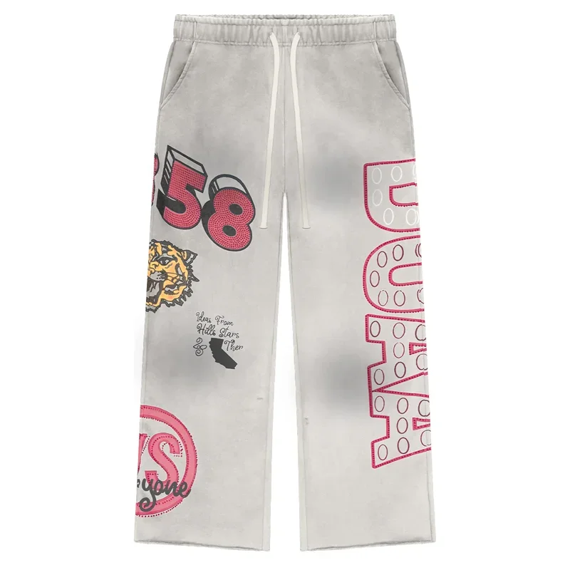 DUAA Casual Pants American Retro Vintage Vintage Trend Rhinestone Tiger Pattern Print Loose Men's Wide Leg Pants Stock
