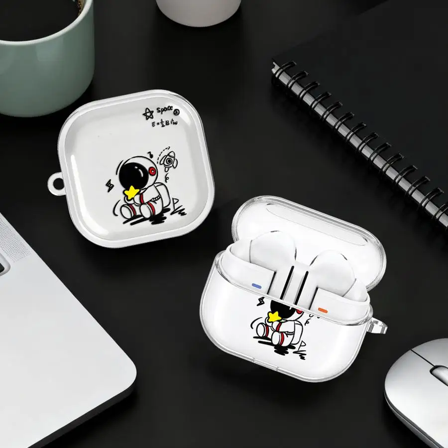 

Super Cute Astronaut Clear Earphone Cases Cover With Hook Case For Samsung Galaxy Buds 4 Pro Live 2Pro 4Pro 3 FE 2 3Pro