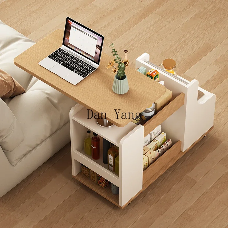 YJ movable lifting rotating side table coffee table bedside sofa edge measuring cabinet living room rack log small apartment