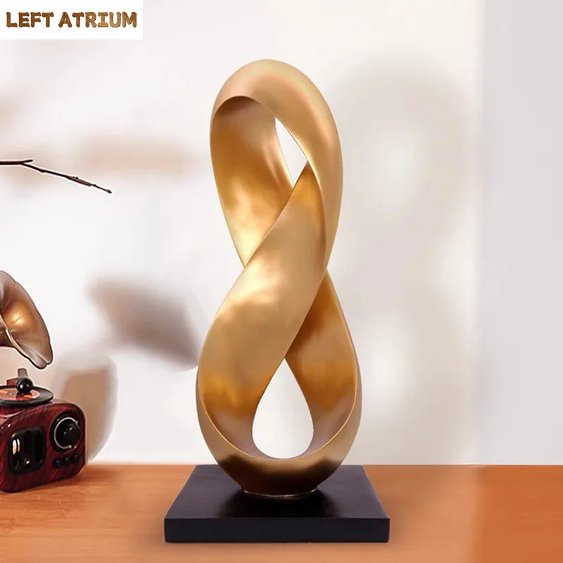 

Creative Golden Ribbon Statue Ornaments Desk Decoration Abstract Crafts Minimalist Twist Knot Sculpture Room Aesthetic Decor
