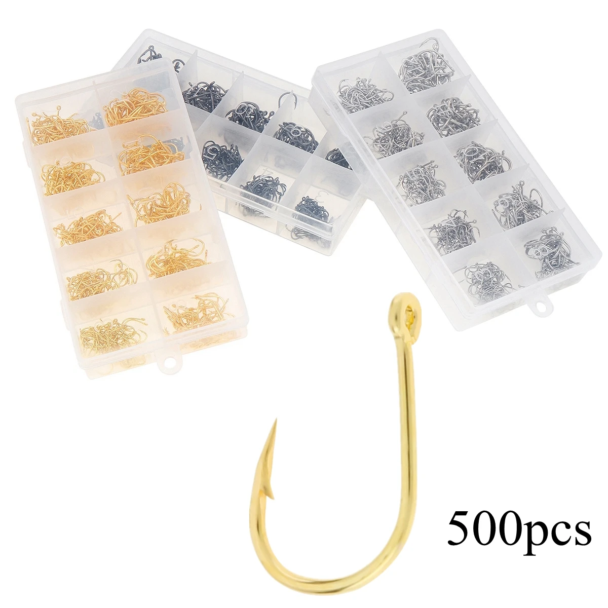 

500pcs/lot Fishing Hook Different Size Set 3-12# High Carbon Steel Single Fishhooks Jip Barbed Carp Hooks with Hole