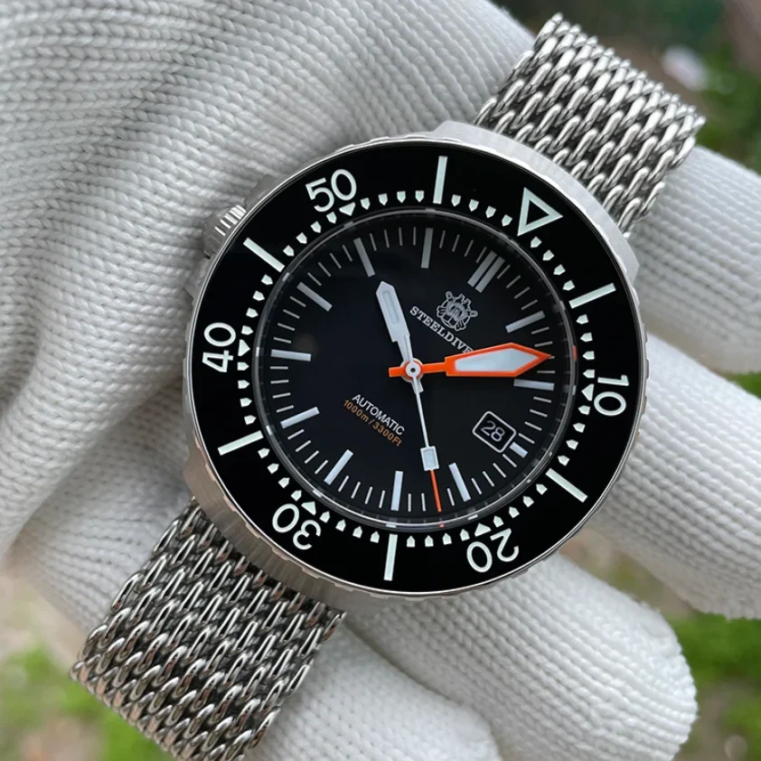 

Мужские автоматические часы STEELDIVE, военные 45 мм, механические наручные часы для дайвера, 100 АТМ, водонепроницаемые, BGW-9, со светящимся сапфиром NH35