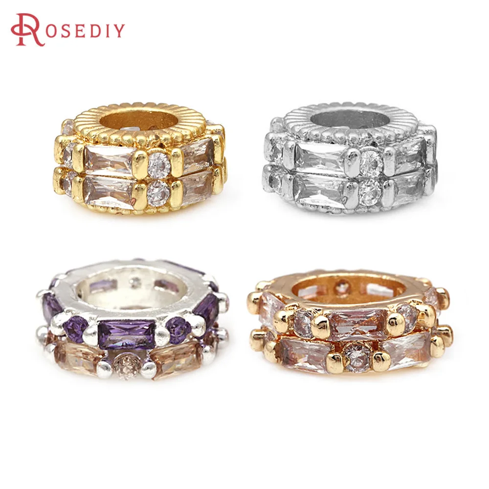 4PCS Brass Zircon Large Hole Trapezoid Wheel Spacer Beads Bracelets Beads Jewelry Accessories Making Rosediy official-website