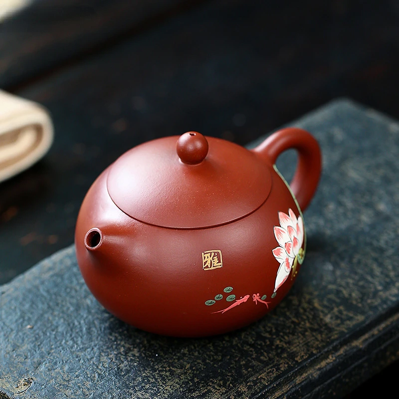 230ml Boutique Handmade Raw Ore Dahongpao Pot Hand Painted Lotus Kettle Yixing Upscale Tea Pots Purple Clay Teapot Tea Set Gifts