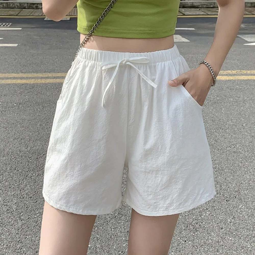 Casual High Waist Cotton Linen Shorts a-Line Loose Women Shorts Wide Leg Workout Shorts Summer