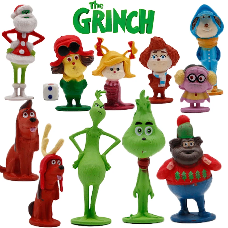 12 Pcs/Set The Grinch Mini Action Figure Christmas Green Hair Monster Model Funny Dolls Decoration Toy Gift