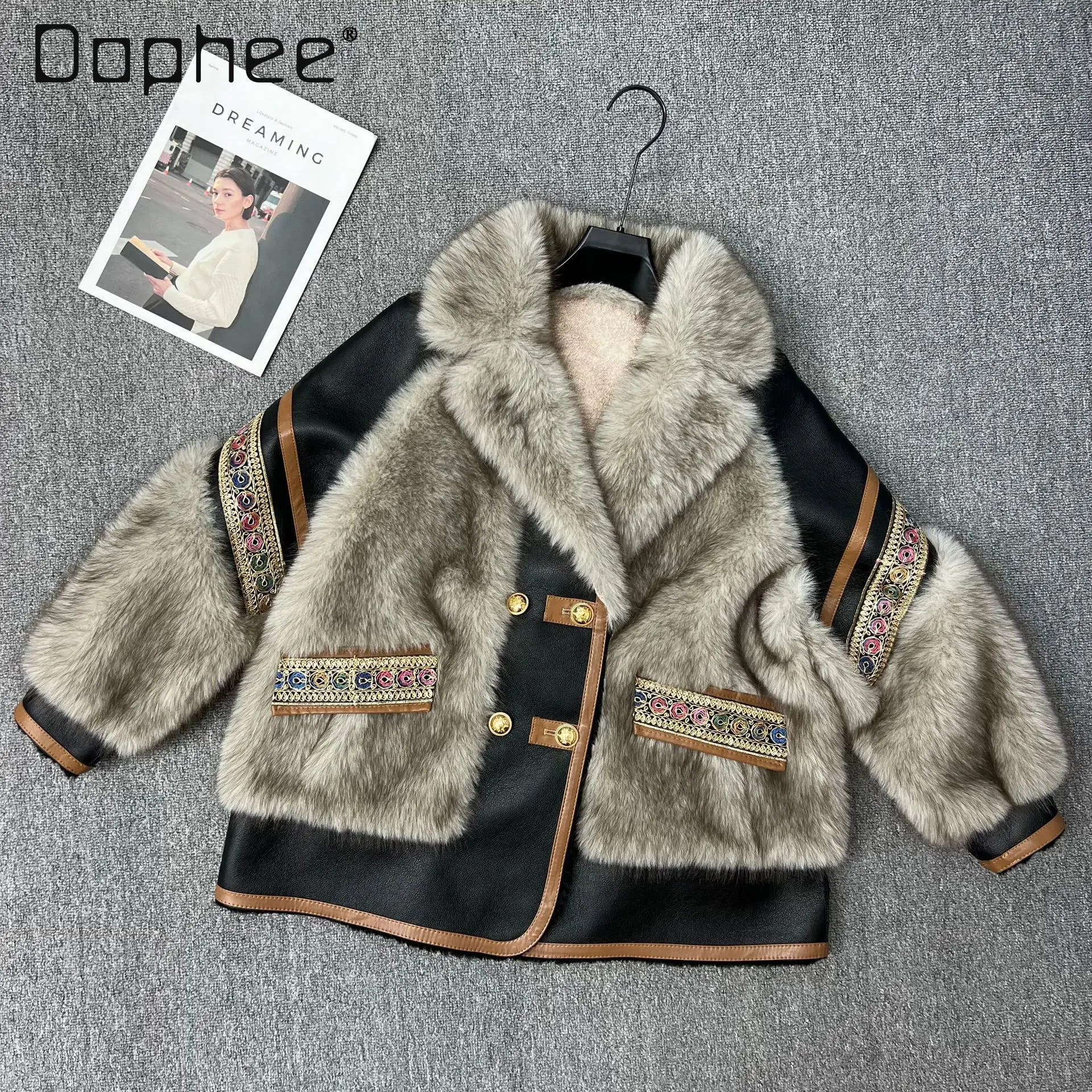 Cappotto invernale in pelliccia sintetica Toca ricamato di grandi dimensioni Cappotto caldo da donna Cappotto in pelliccia patchwork con stampa leopardata elegante per pendolari