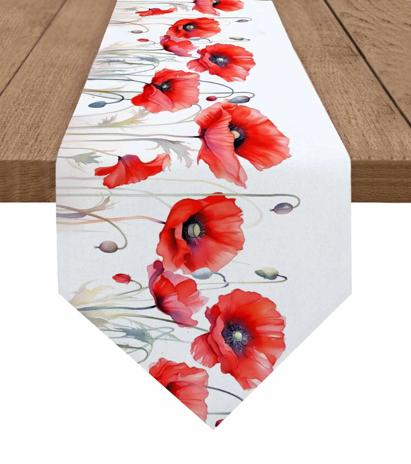 

Spring Poppy Flower Plant Table Runner Wedding Party Decor Tablecloth Holiday Kitchen Table Decor Table Runner