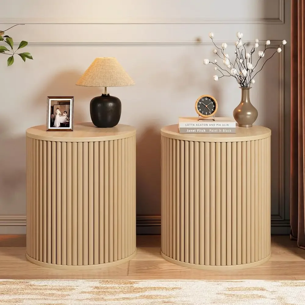 

Small Round Side Table luted Night Stand Set o 2, ern Boho End Table with Storage, Circle Bede Tables Wood Nightstands or Small