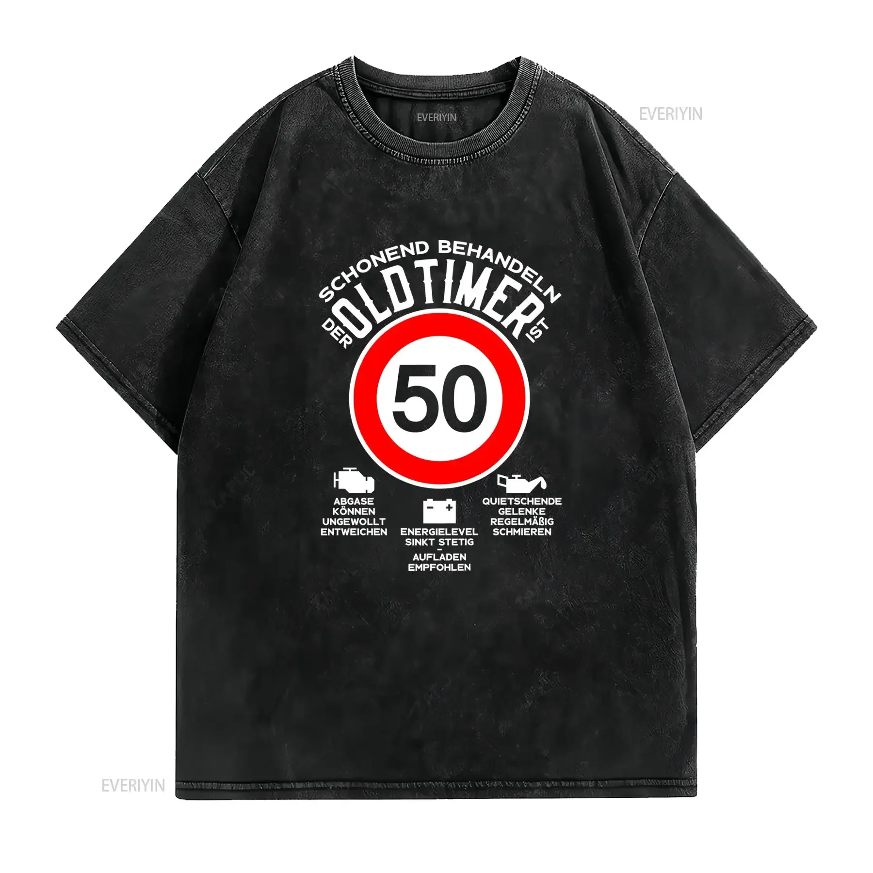 Funny 50th Birthday Oldtimer Speed Limit Sign Print Casual T Shirt vintage Washed homme Breathable Stylish fashion Versatile
