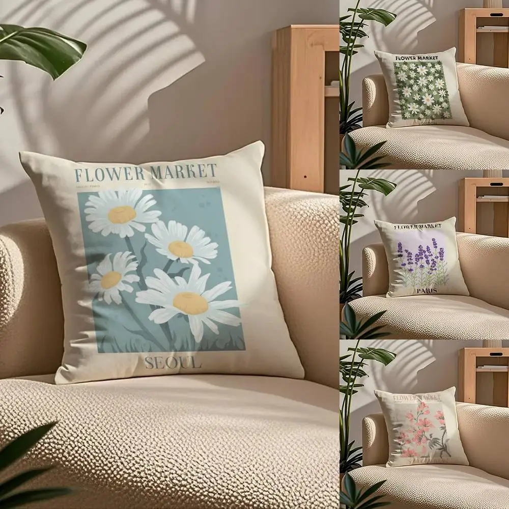 

Flower M-M-Market Pillow Case Comfort Sofa Bed Silky Elegant Invisible Zipper Custom Decorative Cushion Cover