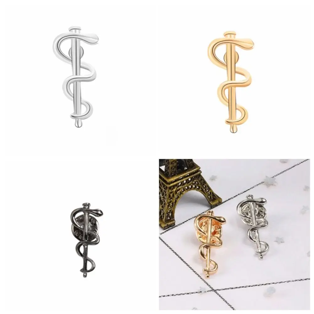 Cartoon Black/Gold/Silver Magic Snake Stick Brooch Alloy Toroidal Electroplated Metal Badge Girl