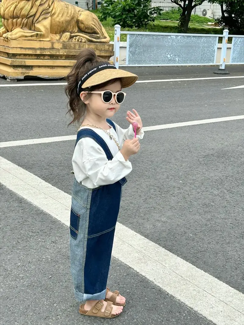 2024 Autumn New Children Denim Overalls Baby Boy Casual Trousers Girls Loose Overalls Infant Jeans Strap Pants Kids Clothes