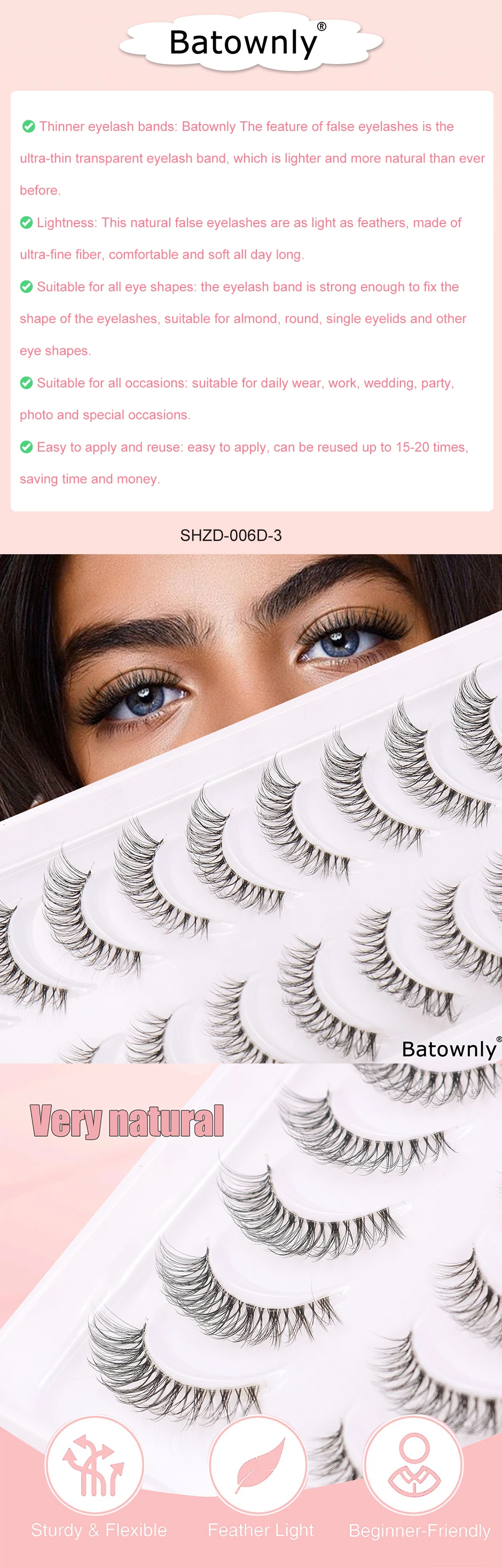 10 Paar natürliche D-Locken-transparente künstliche Wimpern im Cross-Stil eignen sich für Dating/Arbeit/Meetings – Detail 1