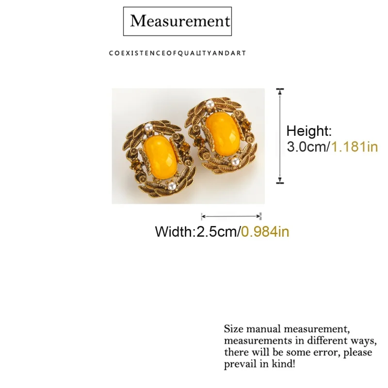 Vintage Beeswax Yellow Stud Earring For Woman Natural Stone Pearl Gold Color Leaf Rhinestone Luxury Quality Designer Accessories
