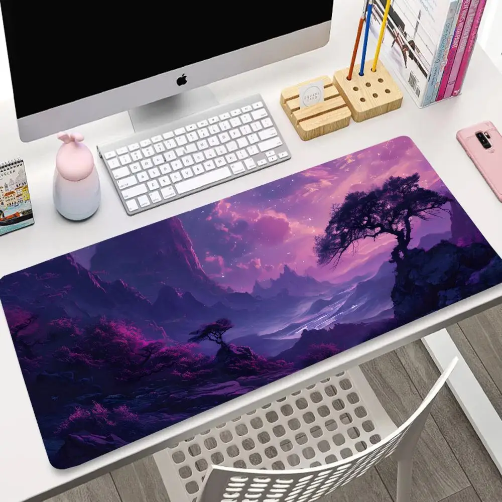

Purple sunset view mouse pad is an ideal choice for offices and homes, a high-quality desk pad and computer desktop accessory