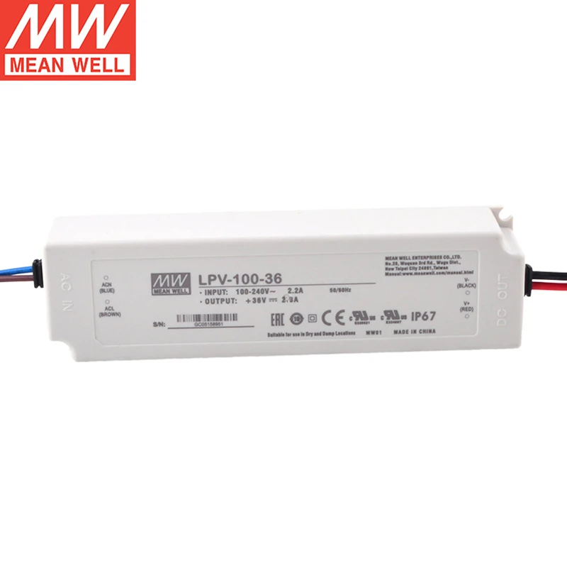 MEAN WELL LPV-100 Series 100W Power Supply IP67 For LED Lighting LPV-100-12 LPV-100-15 LPV-100-24 LPV-100-36 LPV-100-48