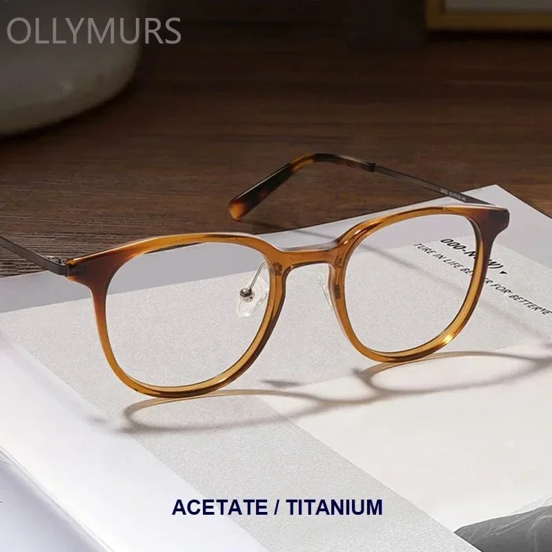 

OLLYMURS Unisex Full Rim Acetate Titanium Eyeglasses Brown Color Optical Glasses Frame Prescription Spectacles Frame 2A53