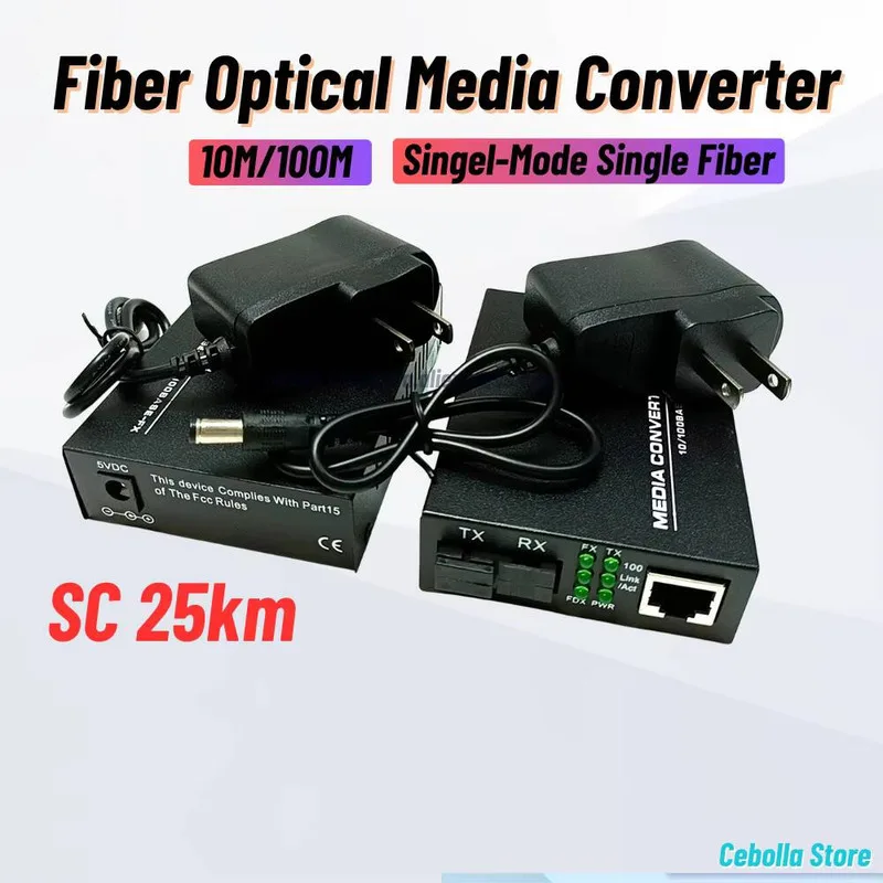 10/100M Optical Media Converter 10/100Mbps Single Mode Single Fiber SC 25KM Scport External Power Supply