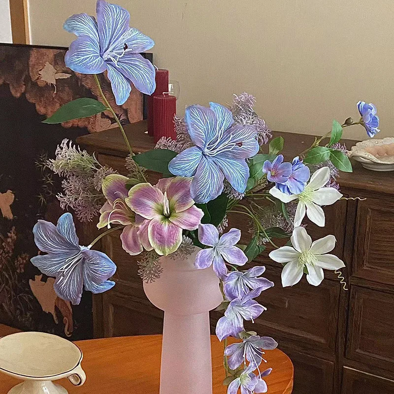 สวนสมจริงสีม่วงประดิษฐ์ดอกไม้ Retro Retro Bouquet Home Soft Home design ตกแต่ง Props ดอกไม้