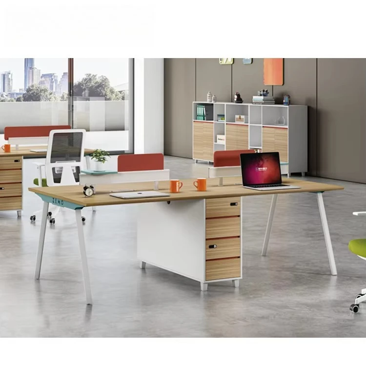 Modular Wooden Workstation PC for 4 Person-Modern Office Furniture Solution