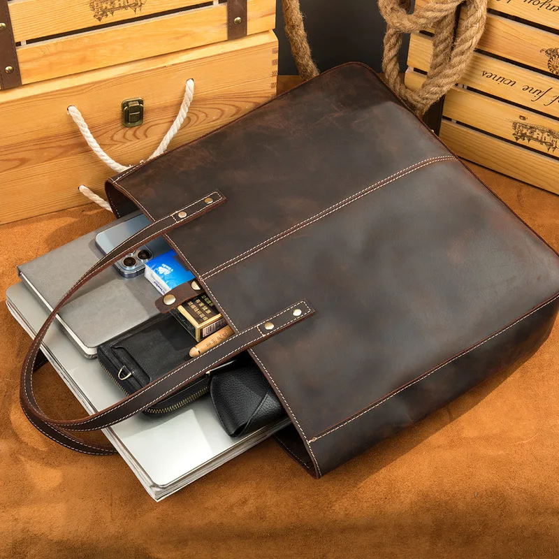 New cross-border European and American retro tote bag men's shoulder bag large-capacity women's bag, multifunctional crazy