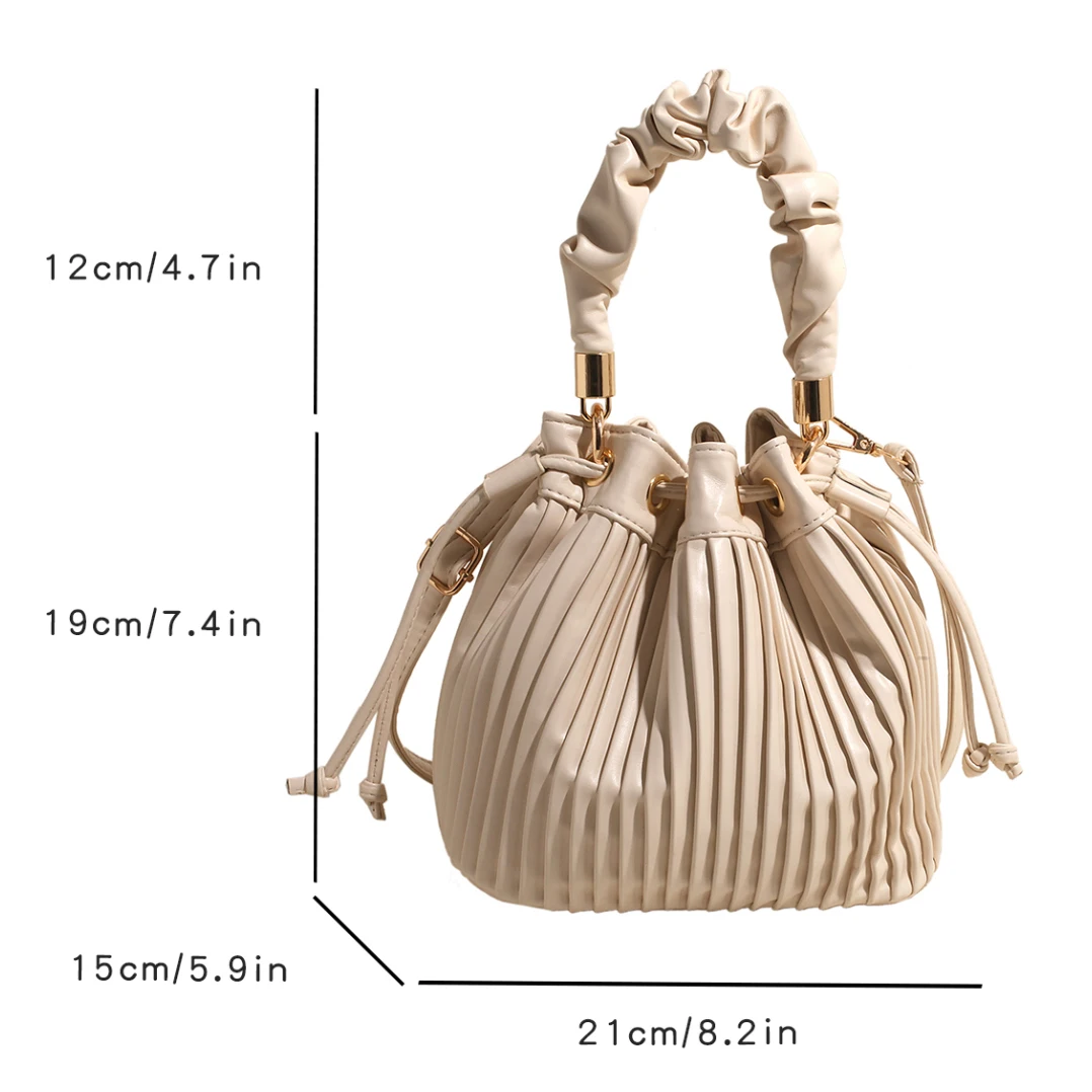 Brand PU Leather Shoulder Bag Pleated Stripe Bucket Bag Ladies Crossbody Bag For Women Bag 2024 Hot Sales Handbag Clutch Bag