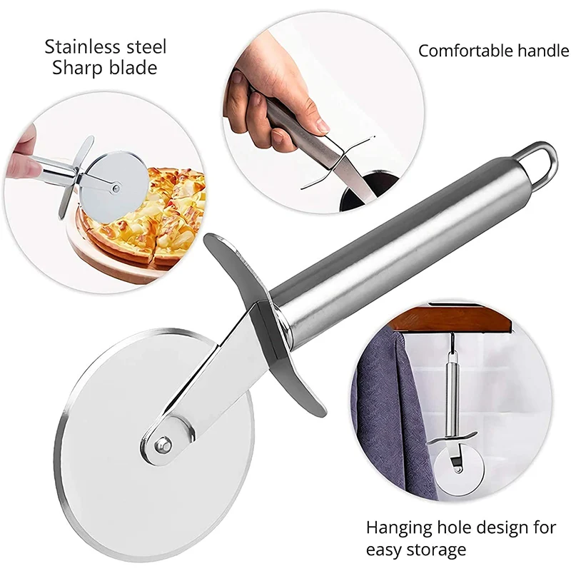 

Roller Pizza Cutter Wheel Stainless Steel Acacia Handheld Kitchen Gadget Baking Tool Blade Pancake Knife Slicer Home Knife