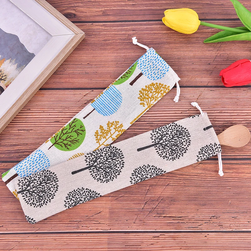 Cutlery Case Drawstring Bag Portable Tableware Bag Cotton Linen Travel Spoon Chopsticks Storage Household Utensils Dinnerware