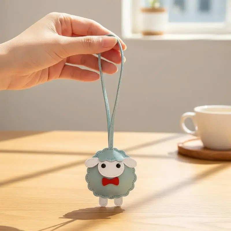 Cute Sheep Cartoon Pendant Eco-Friendly PU Leather with Bowtie Multiple Colors for Children School Bag Pendant Decor