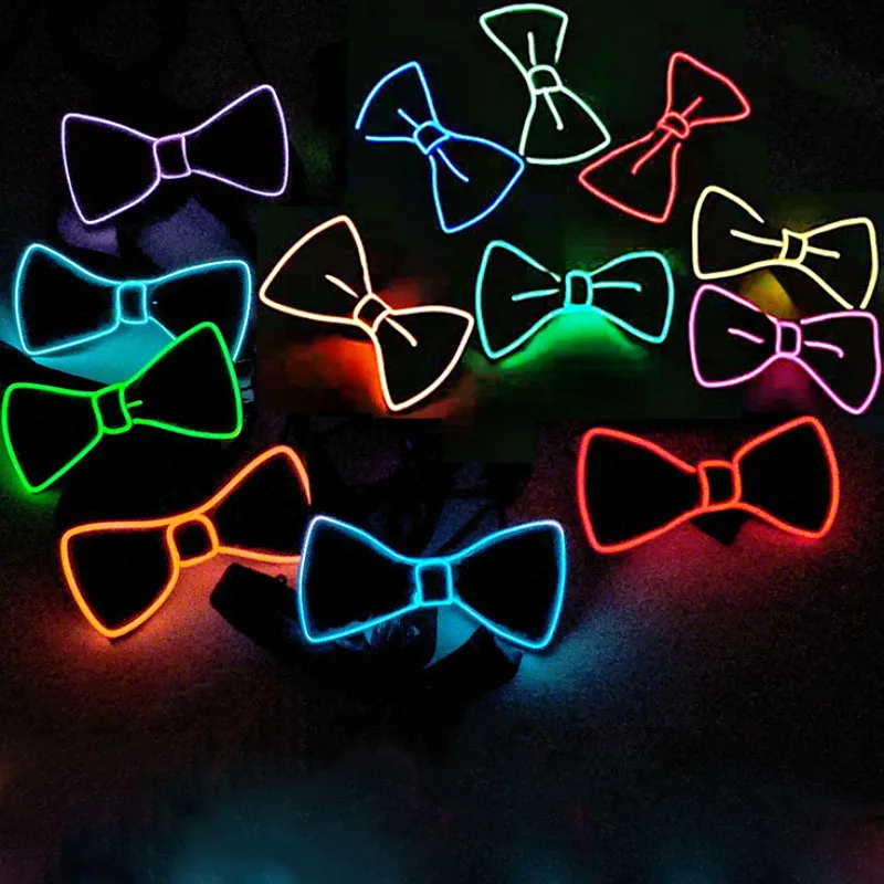 Men Glowing Bow Tie EL Wire Neon LED Luminous Party Haloween Christmas Luminous Light Up Decoration Bar Club Stage Prop Clothing