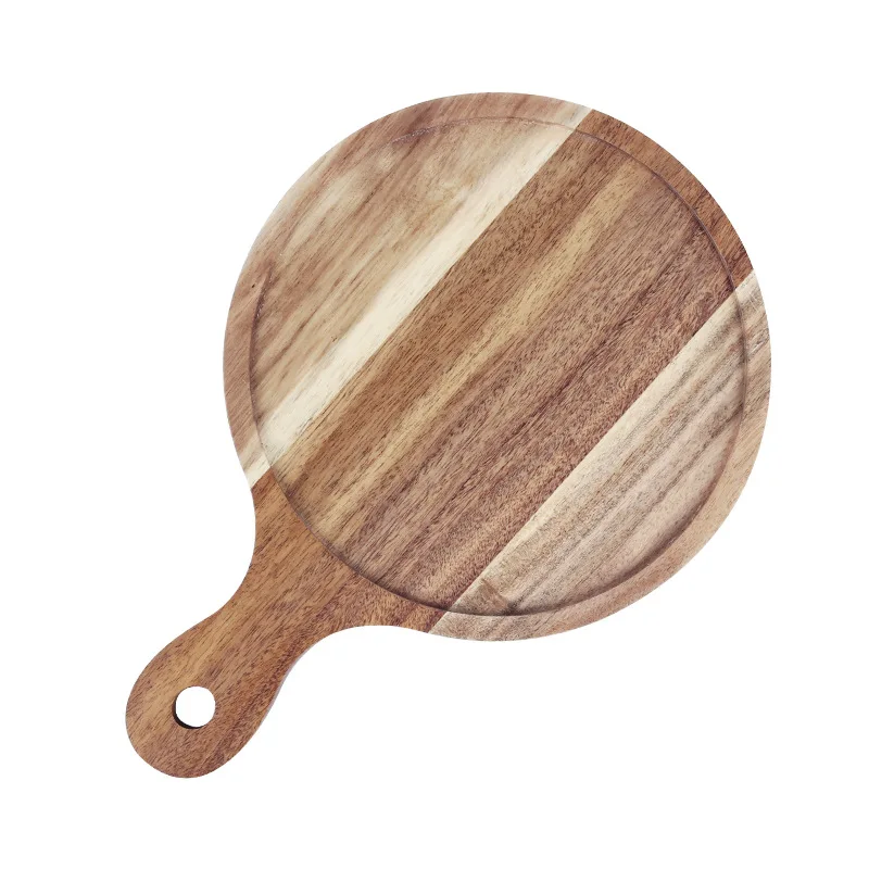 Round wooden handle with slate steak plate pizza plate black dinner  wooden wooden western food sushi tray