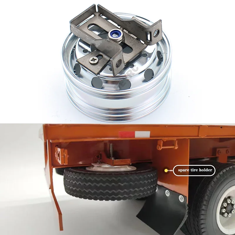 Metal Spare Wheel Bracket Holder with Wheel Hub for 1/14 Tamiya RC Dump Truck SCANIA 770S R620 VOLVO BENZ Arocs MAN TGX LESU Car