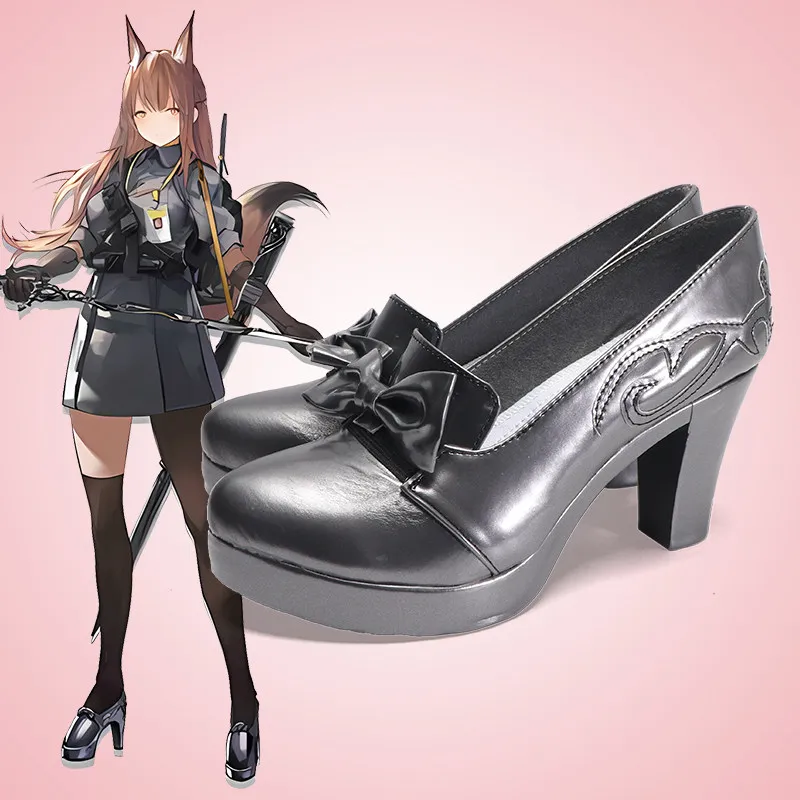 Zapatos de Cosplay de Anime Arknights Franka, Botas Cortas de Tacón Alto Grises de Cuero PU para Halloween y Carnaval