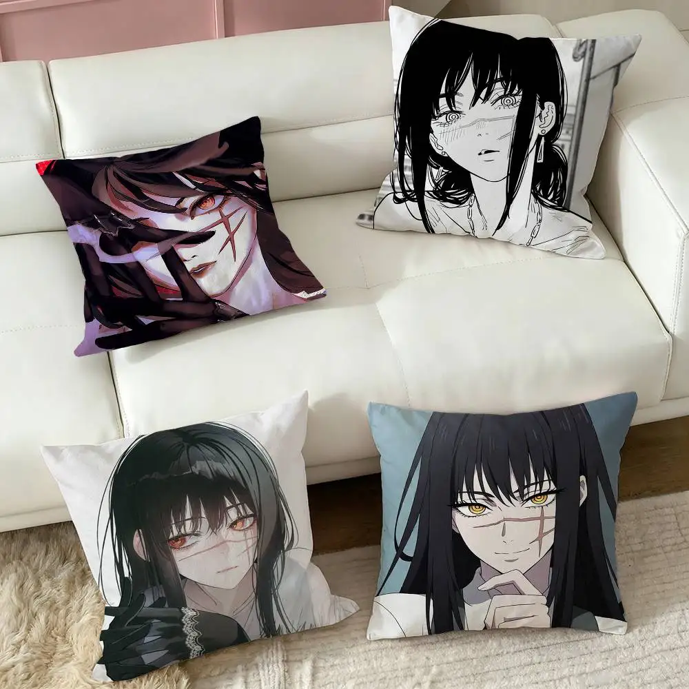 Anime Chainsaw Man Mitaka Asa  Pillow Case Square Double-Sided Sofa Cushion Cover Bedroom Bedside Pillow