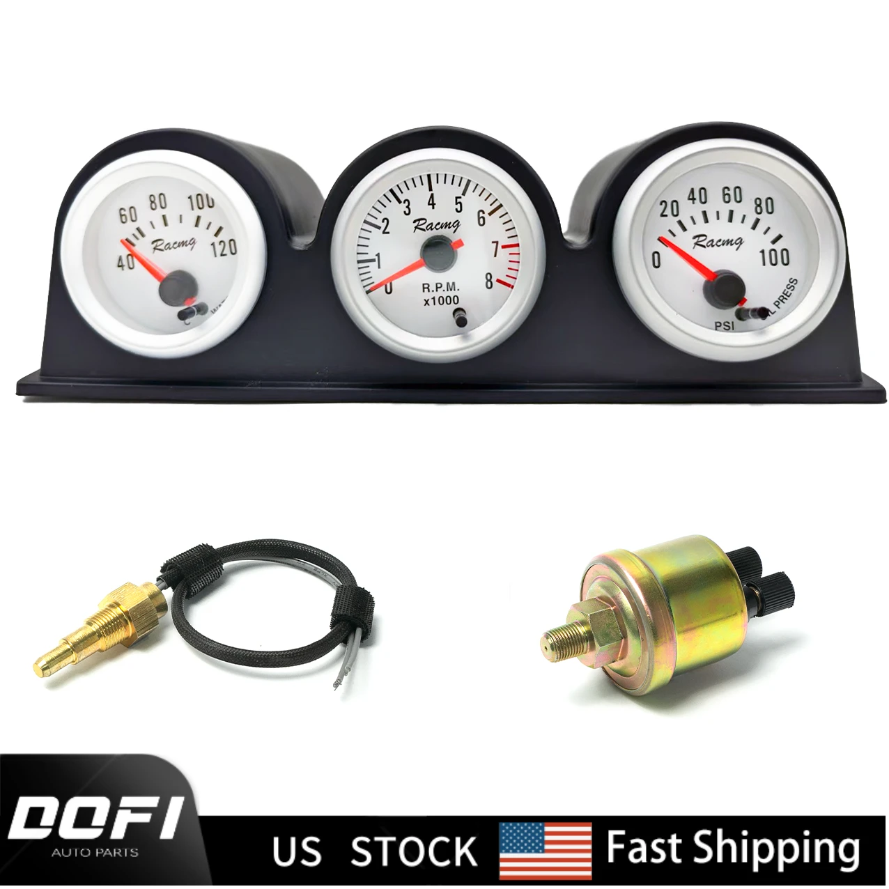 

2" 52mm 3 Gauge Kit 7 Color LED Tachometer Water Temperature Gauge Oil Pressure Gauge Car Accessories Shipping from US