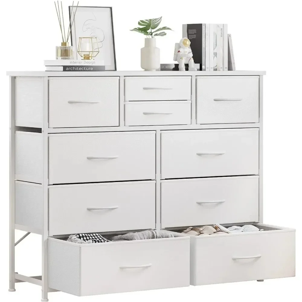 

LUMTOK 10-Drawer Dresser, Fabric Storage Dressers Drawers for Bedroom, Hallway, Nursery, Closets, Steel Frame, Wood Top (White)