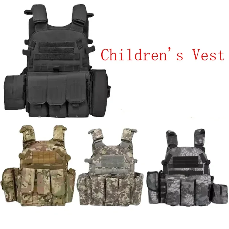 Kind Nylon uitrusting met zwemvliezen Tactisch vest Body Armor Jachtdrager Kinderaccessoires 6094-zakje Camouflage Camo Trainingsvest