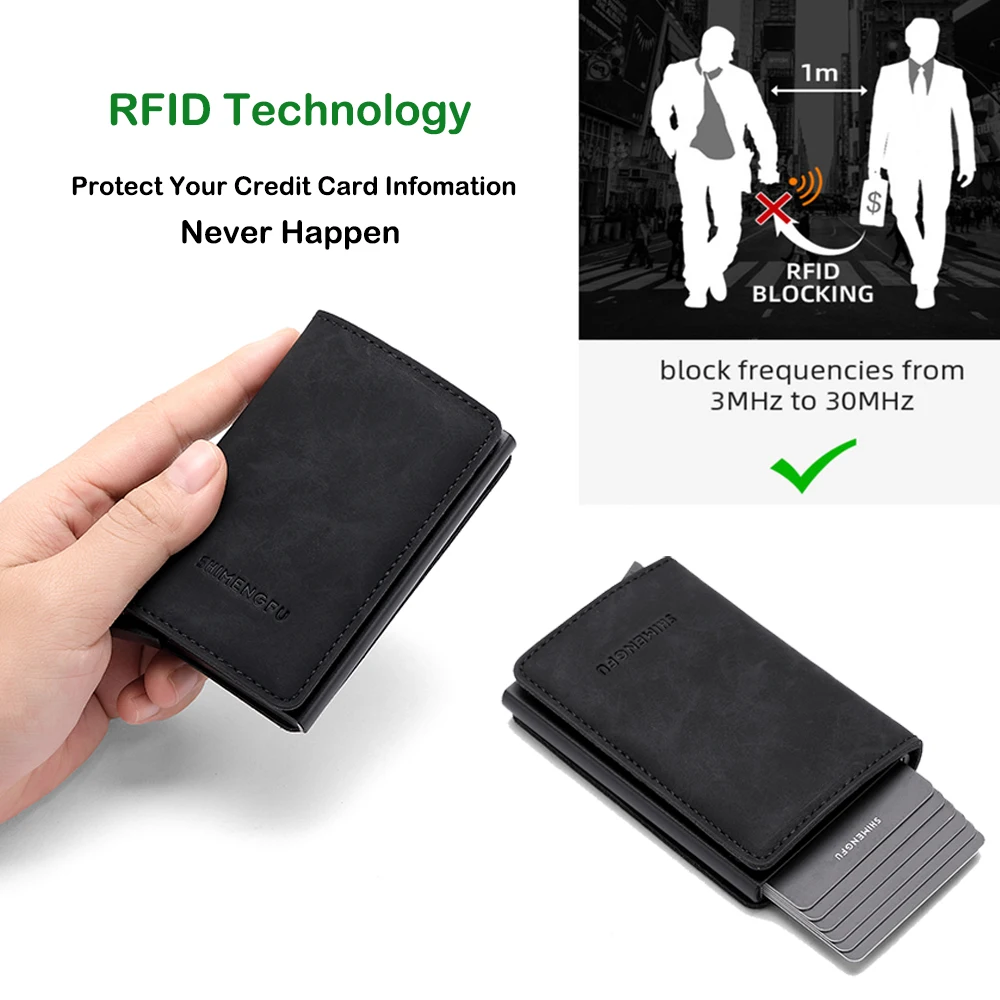 Leather Card Holder Men RFID Blocking Aluminum Metal Slim Wallet Money Bag Credit Card Holder Thin Case Small Male Purses