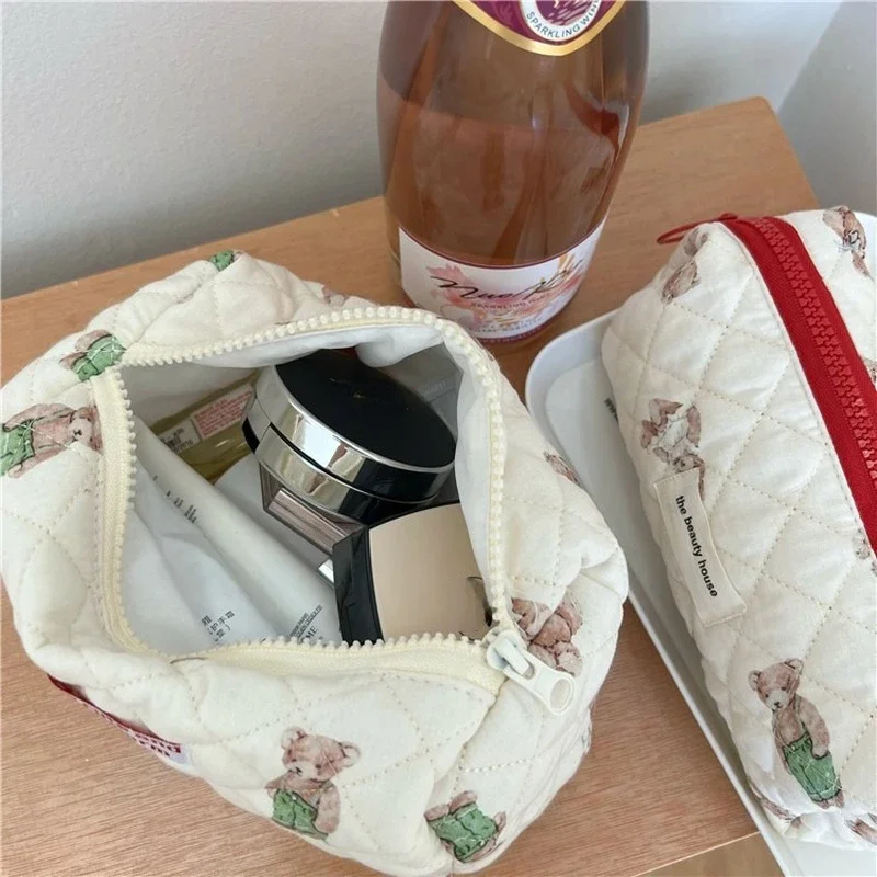 Borsa cosmetica da viaggio Little Bear Bunny per le donne borsa per il trucco borse da toilette grandi custodia per cosmetici in cotone per donna