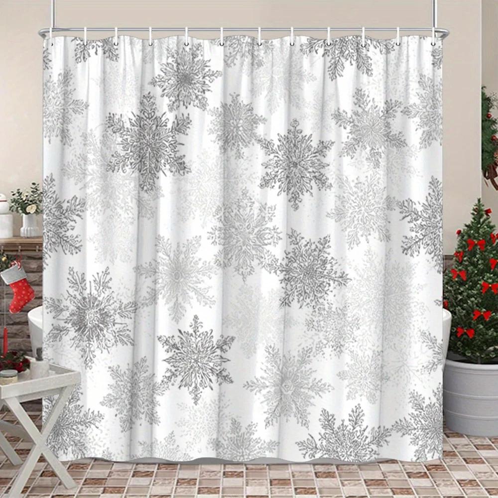 

1 шт., рождественская занавеска для душа с рисунком снежинки, полиэфирная ткань, можно стирать в машине, подходит для украшения ванной комнаты