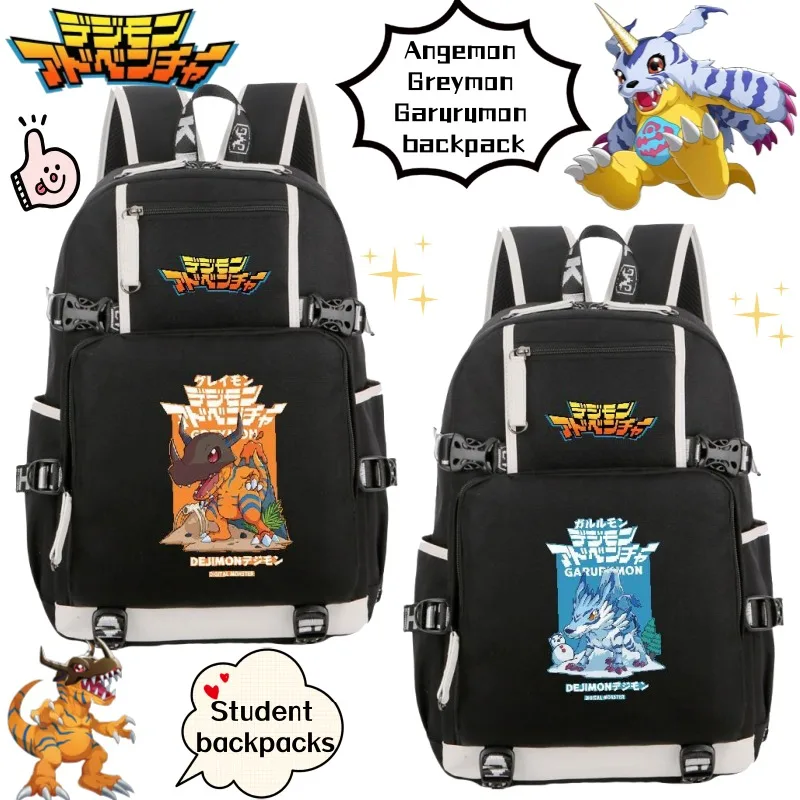 

New Digimon Adventure Angemon Greymon Garurumon Cartoon Anime Peripherals 2D Student Backpack Personality Creative Backpack Gift