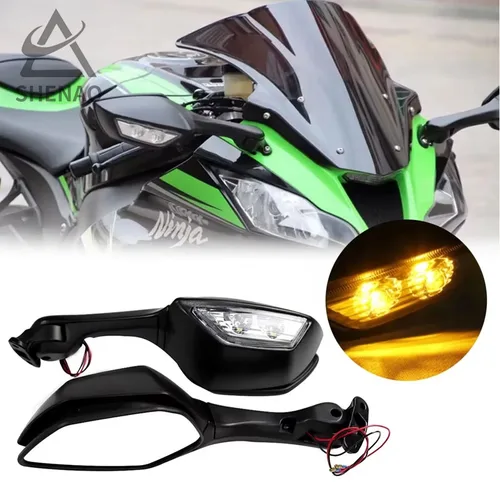Imagen 2 del producto Espejo retrovisor LED para motocicleta con luz LED de intermitente espejos laterales para Ninja ZX 10R ZX-10R 2011-2015 2016-2020 H2 2014-2015