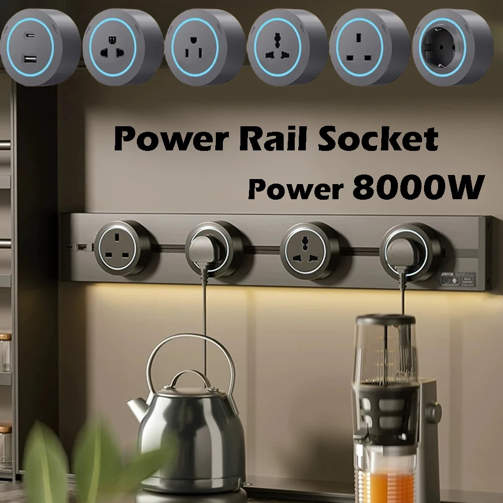 40cm 50cm Wall Power Track Socket EU Standard Home Kitchen Bathroom Office Wall Electric Sockets Plugs Adapters Gray Black